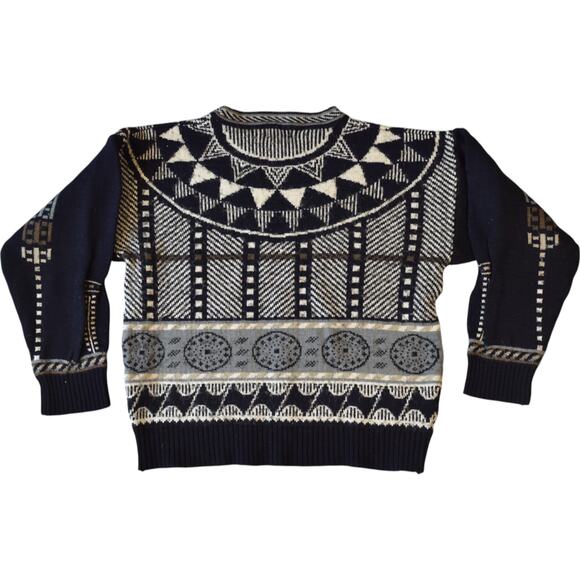 Vintage Mexx Geometric Knit Sweater Navy Gray Wool Blend Men's M - Picture 5 of 8